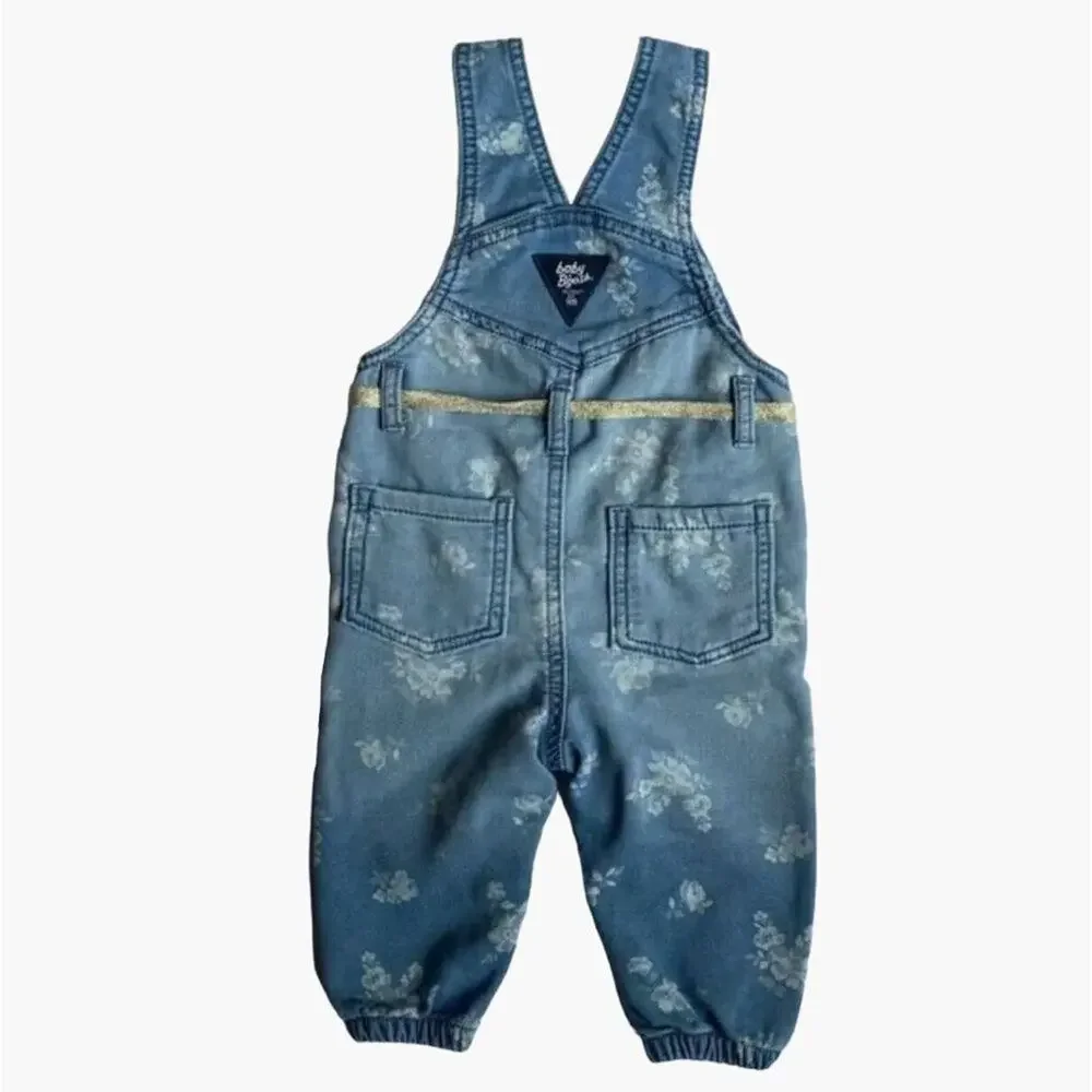 OshKosh B'Gosh Overalls Infant Girls Size 6 Months denim jeans Pants Gold Belt F